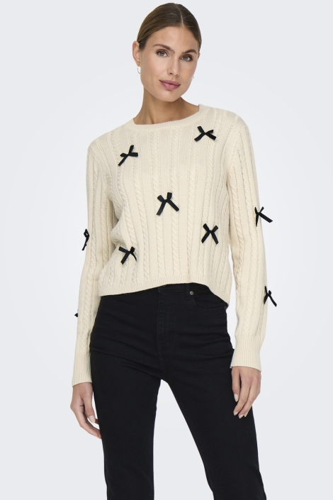 Jacqueline de Yong jdybow l/s o-neck cable pullover kn